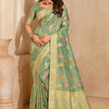  Pastel Green Banarasi Silk Saree Rich Gold Zari Weaving Traditional Border