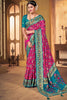 Beautiful Pink and Teal Patola Silk Traditional Print Saree