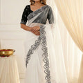 White Organza Saree with Black Embroidered Border