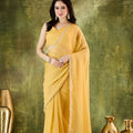 Yellow Georgette Ready To Wear Saree with Designer Lace Border 