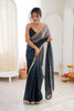  Navy Blue Organza Silk Saree Designer Lace Border Matching Blouse