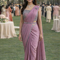  Pink Designer Saree with Embellished Blouse Stone Work Border 