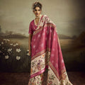  Pink Linen Silk Saree Floral Digital Print Designer Tassel Pallu
