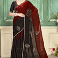 Black Maroon Velvet Embroidered Saree with Designer Blouse