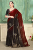 Black Maroon Velvet Embroidered Saree with Designer Blouse