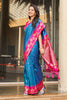 Elegant Sky Blue Silk Saree with Pink Contrast Border Floral Zari Work