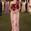 Pink Satin Ready-to-Wear Saree 3D Floral Embroidered Designer Blouse