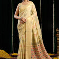 Elegant Beige Handloom Cotton Saree with Woven Geometric Motifs
