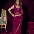 Wine Red Georgette Saree with Embroidered Border Designer Saree