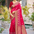 Traditional Pink Kanjivaram Silk Saree Rich Gold Zari Border Designer Pallu