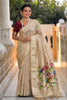  Cream Beige Tussar Silk Saree Multicolor Floral Embroidery Designer Pallu