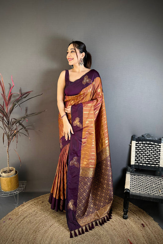 Purple and Copper Banarasi Silk with Zari Weaving  Saree
