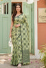 Sage Green Checked Cotton Saree with Woven Border and Pallu Design