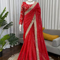 Red Georgette Saree with Gold Sequin Embroidered Blouse