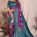 Purple And Teal Ikat Silk Saree with Traditional Weaving Saree