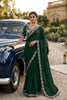 Dark Green Georgette Saree Stone Embroidered Border Designer Blouse