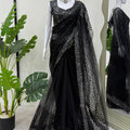 Black Net Saree with Heavy Sequin Embroidery Designer Blouse