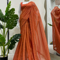 Rust Orange Swarovski Work Organza Designer Saree