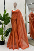 Rust Orange Swarovski Work Organza Designer Saree