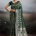 Bottle Green Banarasi Silk Saree Rich Gold Zari Weaving and Traditional Motifs