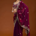 Wine Maroon Embroidered Silk Saree Designer Party Wear Saree