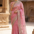 Pink Organza Silk Saree with Heavy Embroidery Designer Border