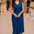 Navy Blue Georgette Saree with Sequins Embroidered Designer Blouse