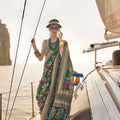 Green Floral Printed Silk Saree with Designer Border Festive Saree 