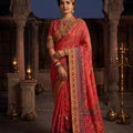 Red Traditional Banarasi Silk Saree Rich Woven Border Design