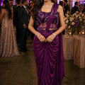 Purple Ready-to-Wear Designer Draped Saree Sequins Blouse