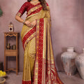 Mustard Gold Banarasi Silk Saree with Red Zari Woven Border Rich Pallu 
