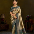 Elegant Gold Kanjivaram Silk Saree with Teal Green Zari Border