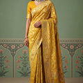 Royal Mustard Yellow Heavy Embroidered Banarasi Silk Saree