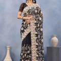 Black Floral Embroidered Net Saree with Designer Border