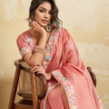 Peach Pink Organza Silk Saree with Floral Embroidered Border