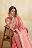Peach Pink Organza Silk Saree with Floral Embroidered Border