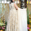 Superb Cream Rayon Digital Printed Designer Gown with Dupatta for Women