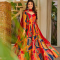 Wonderful Multicolor Rayon Digital Printed Designer Gown with Dupatta for Women
