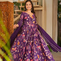 Admirable Purple Rayon Digital Printed Designer Gown with Dupatta for Women
