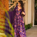 Admirable Purple Rayon Digital Printed Designer Gown with Dupatta for Women