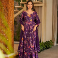 Admirable Purple Rayon Digital Printed Designer Gown with Dupatta for Women