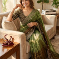 Olive Green Designer Silk Saree with Embroidered Border Sequins Work