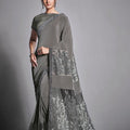 Stylish Grey Embroidered Georgette Saree with Designer Blouse