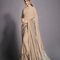 Beige Designer Georgette Saree with Sequin Work Metallic Border