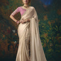 Luxurious Beige Silk Saree with Beads Work and Designer Border for Women