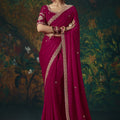 Stunning Rani Pink Silk Saree with Beads Work and Designer Border for Women