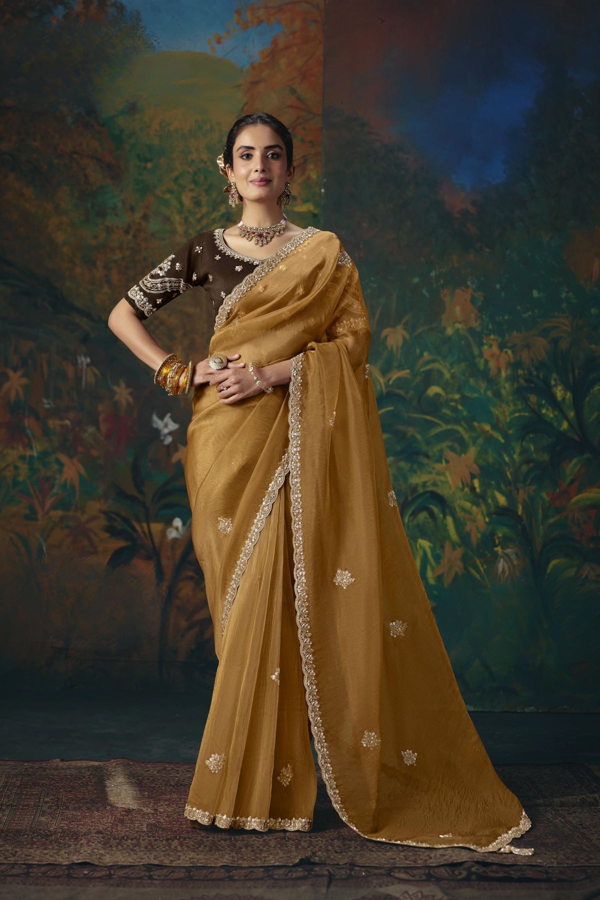 Exquisite Mustard Yellow Silk Saree with Beads Work and Designer Border for Women