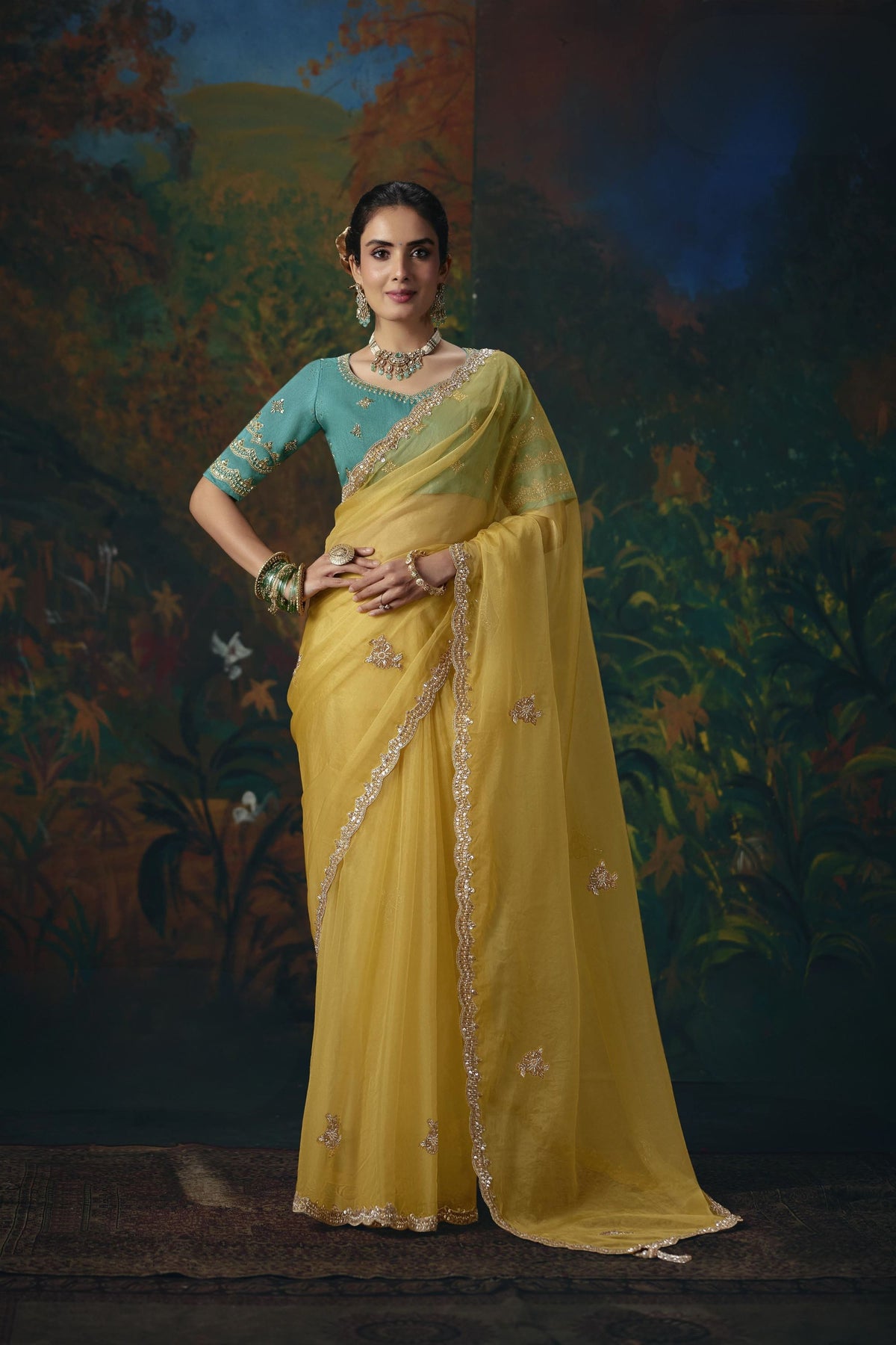 Radiant Yellow Silk Saree with Beads Work and Designer Border for Women