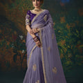 Stylish Lavender Bemberg Silk Saree with Beads Work and Designer Border for Women