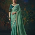 Graceful Sea Green Silk Saree with Beads Work and Designer Border for Women